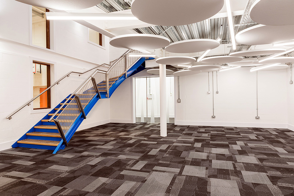 Completed interior with architectural acoustic ceiling details